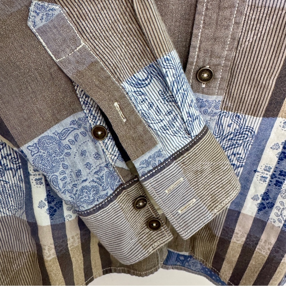 Tommy Bahama Jeans XL Patchwork Plaid Button Down Shirt 100% Cotton - Picture 8 of 9